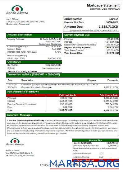 Downloadable Guatemala Azteca bank mortgage statement scr real example